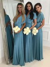 A-line V-neck Floor-length Jersey Bridesmaid Dresses #PDS01013620