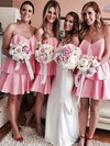 A-line V-neck Short/Mini Silk-like Satin Ruffles Bridesmaid Dresses #PDS01013625