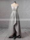 A-line V-neck Asymmetrical Satin Split Front Bridesmaid Dresses #PDS01013627