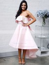 A-line Strapless Asymmetrical Satin Bow Bridesmaid Dresses #PDS01013642