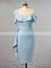 Sheath/Column One Shoulder Tea-length Silk-like Satin Ruffles Bridesmaid Dresses #PDS01013657