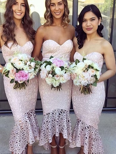 Trumpet/Mermaid Sweetheart Asymmetrical Lace Bridesmaid Dresses #PDS01013663