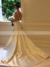 Trumpet/Mermaid Scoop Neck Sweep Train Satin Wedding Dresses #PDS00023326