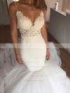 Trumpet/Mermaid V-neck Chapel Train Tulle Appliques Lace Wedding Dresses #PDS00023331