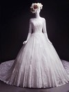Ball Gown Off-the-shoulder Chapel Train Tulle Appliques Lace Wedding Dresses #PDS00023332