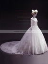 Ball Gown Off-the-shoulder Chapel Train Tulle Appliques Lace Wedding Dresses #PDS00023332