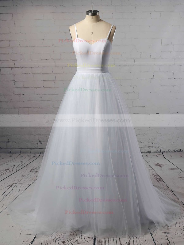 Ball Gown Sweetheart Sweep Train Tulle Sashes / Ribbons Wedding Dresses #PDS00023335