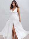 Empire V-neck Floor-length Chiffon Ruffles Wedding Dresses #PDS00023336