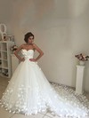 Ball Gown Sweetheart Chapel Train Tulle Flower(s) Wedding Dresses #PDS00023339