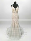 Trumpet/Mermaid V-neck Sweep Train Tulle Lace Wedding Dresses #PDS00023342