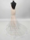 Trumpet/Mermaid V-neck Sweep Train Tulle Lace Wedding Dresses #PDS00023342