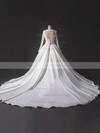 Ball Gown V-neck Chapel Train Lace Satin Sashes / Ribbons Wedding Dresses #PDS00023344
