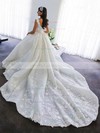 Ball Gown V-neck Cathedral Train Satin Flower(s) Wedding Dresses #PDS00023345