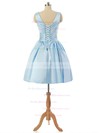 V-neck Light Sky Blue Satin Lace-up Pleats Short/Mini Bridesmaid Dresses #PDS010020101795