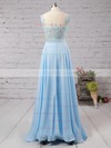 Affordable Scoop Neck Blue Chiffon Tulle Appliques Lace Floor-length Bridesmaid Dresses #PDS010020101989