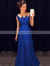 Affordable Scoop Neck Blue Chiffon Tulle Appliques Lace Floor-length Bridesmaid Dresses #PDS010020101989
