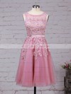 New Style Scoop Neck Tulle Appliques Lace Knee-length Bridesmaid Dresses #PDS010020102050