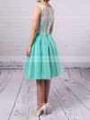 Scoop Neck Tulle with Lace Covered Buttons Short/Mini Bridesmaid Dresses #PDS010020102213