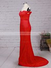 Sheath/Column Off-the-shoulder Red Silk-like Satin Ruffles Modern Bridesmaid Dresses #PDS010020102332
