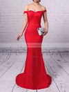 Sheath/Column Off-the-shoulder Red Silk-like Satin Ruffles Modern Bridesmaid Dresses #PDS010020102332