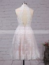 A-line High Neck Best Lace Short/Mini Flower(s) Open Back Bridesmaid Dresses #PDS010020102525
