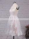 A-line High Neck Best Lace Short/Mini Flower(s) Open Back Bridesmaid Dresses #PDS010020102525