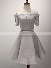 A-line Off-the-shoulder Satin Organza Short/Mini Sashes / Ribbons Bridesmaid Dresses #PDS010020102547