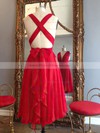 Hot A-line V-neck Chiffon Knee-length Ruffles Red Backless Bridesmaid Dresses #PDS010020102648