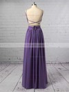 Unique A-line V-neck Chiffon Floor-length Ruffles Backless Bridesmaid Dresses #PDS010020102734