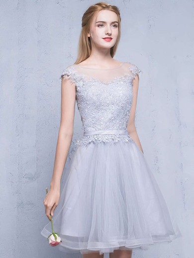 A-line Scoop Neck Tulle Short/Mini Appliques Lace Pretty Bridesmaid Dresses #PDS010020102753