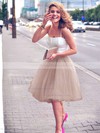 Two Piece A-line Sweetheart Tulle Knee-length Ruffles Trendy Bridesmaid Dresses #PDS010020102755