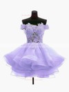 Princess Off-the-shoulder Organza Tulle Short/Mini Appliques Lace Cute Bridesmaid Dresses #PDS010020102801
