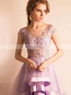 A-line Scoop Neck Tulle Asymmetrical Appliques Lace Cap Straps High Low Glamorous Bridesmaid Dresses #PDS010020103141