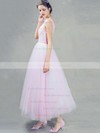 Ball Gown One Shoulder Tulle Ankle-length Sashes / Ribbons Pink Sweet Bridesmaid Dresses #PDS010020103243