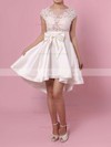A-line Scoop Neck Satin Tulle Asymmetrical Appliques Lace Cap Straps High Low Original Bridesmaid Dresses #PDS010020103433