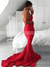 Top Trumpet/Mermaid Sweetheart Silk-like Satin Sweep Train Ruffles Red Backless Bridesmaid Dresses #PDS010020103568