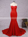 Top Trumpet/Mermaid Sweetheart Silk-like Satin Sweep Train Ruffles Red Backless Bridesmaid Dresses #PDS010020103568