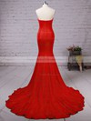 Top Trumpet/Mermaid Sweetheart Silk-like Satin Sweep Train Ruffles Red Backless Bridesmaid Dresses #PDS010020103568