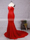 Top Trumpet/Mermaid Sweetheart Silk-like Satin Sweep Train Ruffles Red Backless Bridesmaid Dresses #PDS010020103568