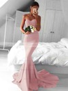 Top Trumpet/Mermaid Sweetheart Silk-like Satin Sweep Train Ruffles Red Backless Bridesmaid Dresses #PDS010020103568