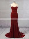 Top Trumpet/Mermaid Sweetheart Silk-like Satin Sweep Train Ruffles Red Backless Bridesmaid Dresses #PDS010020103568