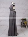 A-line V-neck Chiffon with Ruffles Floor-length Backless Informal Bridesmaid Dresses #PDS010020103579