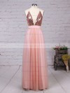 A-line V-neck Tulle Floor-length Split Front Backless Hot Bridesmaid Dresses #PDS010020103637