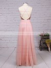 A-line V-neck Tulle Floor-length Split Front Backless Hot Bridesmaid Dresses #PDS010020103637