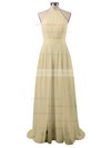 Summer A-line Halter Chiffon Floor-length Split Front Backless Bridesmaid Dresses #PDS010020103638