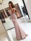 Trumpet/Mermaid Off-the-shoulder Tulle Silk-like Satin Sweep Train Appliques Lace Backless Latest Bridesmaid Dresses #PDS010020103721