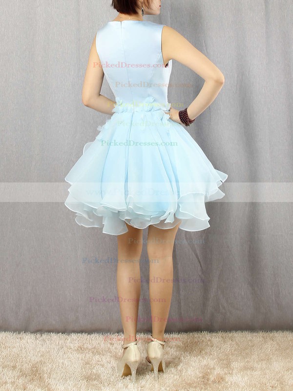 A-line Scoop Neck Satin Tulle Short/Mini Flower(s) Original Bridesmaid Dresses #PDS010020103777