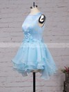 A-line Scoop Neck Satin Tulle Short/Mini Flower(s) Original Bridesmaid Dresses #PDS010020103777