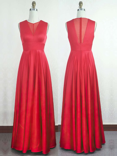 A-line Scoop Neck Silk-like Satin Floor-length with Ruffles Bridesmaid Dresses #PDS010020104297