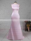 Sheath/Column Scoop Neck Silk-like Satin Sweep Train with Ruffles Bridesmaid Dresses #PDS010020104408